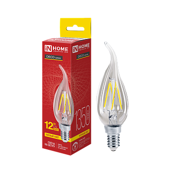 Лампа светодиодная LED-СВЕЧА НА ВЕТРУ-deco 12Вт 230В Е14 3000К 1350Лм прозрачная IN HOME в Уссурийске