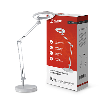 Светильник настольный светодиодный CRAFT ССО-17Б 10Вт 6500К 700Лм с оптическим фильтром, с адаптером БЕЛЫЙ IN HOME в Уссурийске