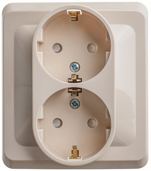 Розетка двойная ЭТЮД SE заземлением со шторками крем в Уссурийске