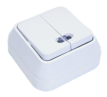 Выключатель двухклавишный накладной с подсветкой MAKEL белый в Уссурийске