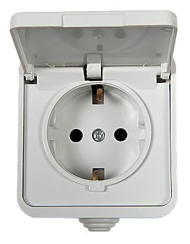 Розетка одинарная с заземлением с крышкой AQUA белая полугерметичная 3112 IN HOME в Уссурийске
