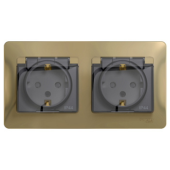 Розетка двойная Glossa SE IP44 с заземлением со шторками титан в сборе в Уссурийске