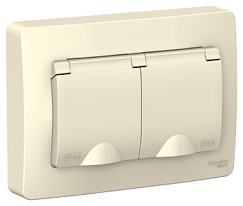 Розетка двойная BLANCA SE с крышкой с заземлением со шторками IP44 молочная в Уссурийске