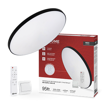 Светильник светодиодный NEO SIMPLE-95RC-BL 95Вт 230В 3000-6500K 7600Лм 460x67мм с пультом ДУ черный IN HOME в Уссурийске