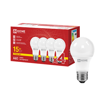 Лампа светодиодная LED-A60-VC 4PACK 15Вт 230В Е27 3000К 1430Лм (4шт./упак) IN HOME в Уссурийске