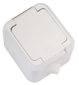 Розетка одинарная накладная с крышкой с заземлением IP44 MAKEL белая в Уссурийске