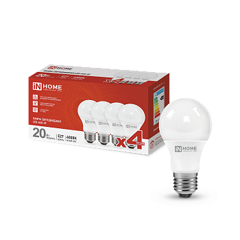 Лампа светодиодная LED-A60-VC 4PACK 20Вт 230В Е27 4000К 1900Лм (4шт./упак) IN HOME в Уссурийске