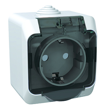 Розетка одинарная ЭТЮД SE накладная со шторками c крышкой с заземлением белая в Уссурийске