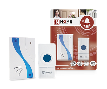 Звонок беспроводной ЗБ-8 32 мелодии 120м с кнопкой IP44 бело-голубой IN HOME в Уссурийске