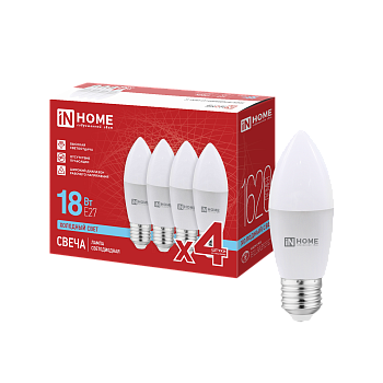 Лампа светодиодная LED-СВЕЧА-VC 4PACK 18Вт 230В Е27 6500К 1620Лм (4шт./упак) IN HOME в Уссурийске