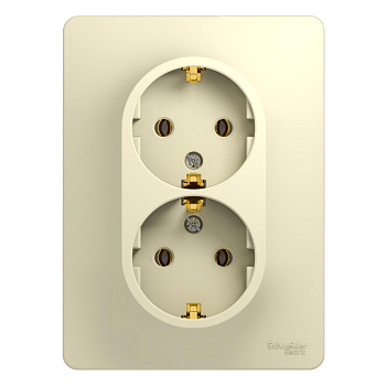 Розетка двойная Glossa SE с заземлением бежевая в сборе в Уссурийске