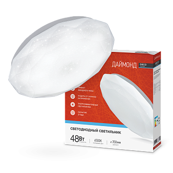 Светильник светодиодный серии DECO ДАЙМОНД 48Вт 230В 6500К 4320Лм 380х55мм IN HOME в Уссурийске