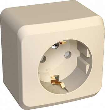 Розетка одинарная ЭТЮД SE накладная со шторками с заземлением крем в Уссурийске