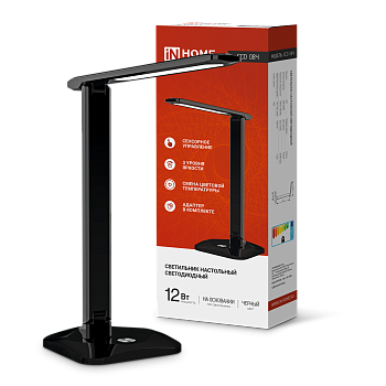 Светильник настольный светодиодный SIMPLE ССО-08Ч 12Вт 600Лм сенсор, адаптер ЧЕРНЫЙ IN HOME в Уссурийске