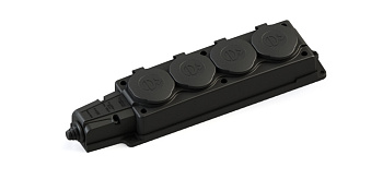 Розетка (Каучук) 4 места 2К+3 MultiSet IP44 черная в Уссурийске