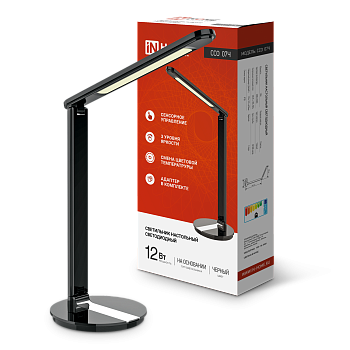 Светильник настольный светодиодный SIMPLE ССО-07Ч 12Вт 600Лм сенсор, адаптер ЧЕРНЫЙ IN HOME в Уссурийске