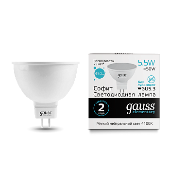 Лампа светодиодная LED-MR16 GU5.3 5.5Вт 4100К 450Лм Elementary GAUSS в Уссурийске