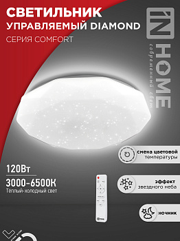 Светильник светодиодный COMFORT DIAMOND 120Вт 230В 3000-6500K 9600Лм 500x90мм с пультом ДУ IN HOME в Уссурийске