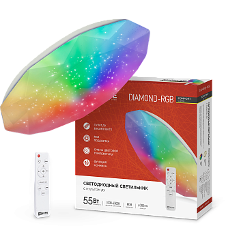 Светильник светодиодный COMFORT DIAMOND-RGB 55Вт 230В 3000-6500K 4400Лм 385x75мм с пультом дистанционного управления IN HOME в Уссурийске