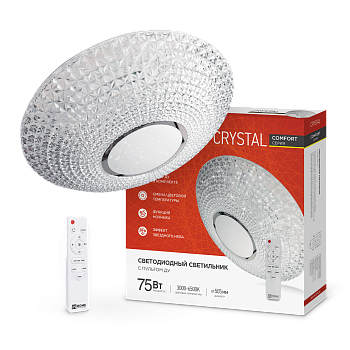Светильник светодиодный COMFORT CRYSTAL 75Вт 230В 3000-6500K 6000Лм 500x115мм с пультом ДУ IN HOME в Уссурийске