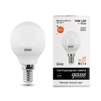 Лампа светодиодная LED-ШАР 10Вт E14 3000K 880Лм Elementary GAUSS в Уссурийске