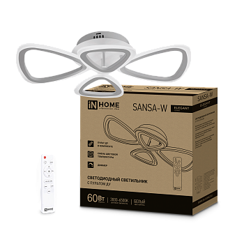 Светильник светодиодный ELEGANT SANSA-W 60Вт 230В 3000-6500K 4700Лм 600х400х75мм c пультом ДУ белый IN HOME в Уссурийске