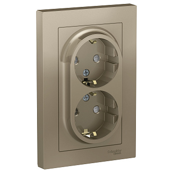 Розетка двойная AtlasDesign SE с заземлением со шторками шампань в сборе в Уссурийске