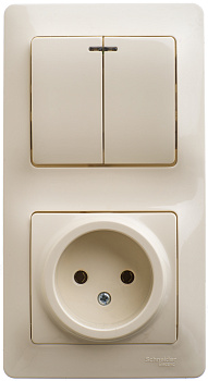 Выключатель двухклавишный с розеткой Glossa SE с подсветкой бежевый в Уссурийске