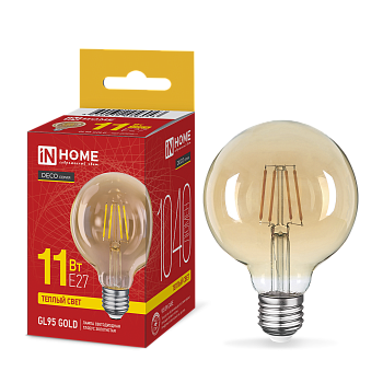 Лампа светодиодная LED-GL95-deco gold 11Вт 230В E27 3000K 1040Лм золотистая IN HOME в Уссурийске