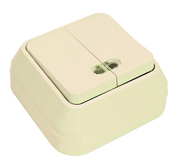 Выключатель двухклавишный накладной с подсветкой MAKEL крем в Уссурийске