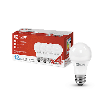 Лампа светодиодная LED-A60-VC 4PACK 12Вт 230В Е27 6500К 1140Лм (4шт./упак) IN HOME в Уссурийске