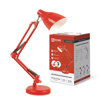 Светильник настольный под лампу на основании + струбцина СНО 17К 60Вт E27 230В КРАСНЫЙ IN HOME в Уссурийске