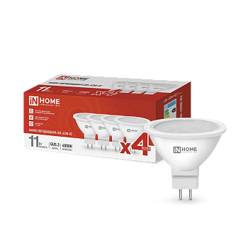 Лампа светодиодная LED-JCDR-VC 4PACK 11Вт 230В GU5.3 4000К 990Лм (4шт./упак) IN HOME в Уссурийске