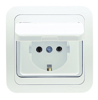 Розетка одинарная МИМОЗА MAKEL с крышкой с заземлением керамика белая в Уссурийске