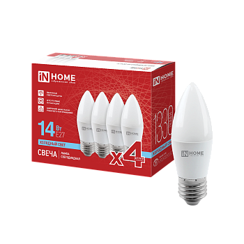 Лампа светодиодная LED-СВЕЧА-VC 4PACK 14Вт 230В Е27 6500К 1330Лм (4шт./упак) IN HOME в Уссурийске