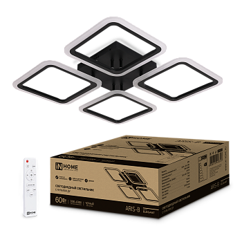 Светильник светодиодный ELEGANT ARIS-B 60Вт 230В 3000-6500K 4700Лм 450х450х75мм c пультом ДУ черный IN HOME в Уссурийске