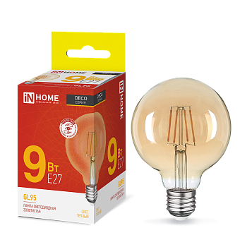 Лампа светодиодная LED-GL-95-deco gold 9Вт 230В Е27 3000К 1040Лм золотистая IN HOME в Уссурийске