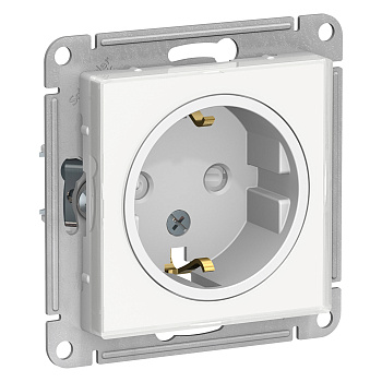 Розетка одинарная AtlasDesign ART SE с заземлением со шторками белая в Уссурийске