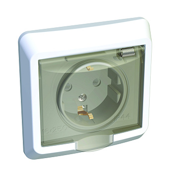 Розетка одинарная ЭТЮД SE со шторками с крышкой с заземлением IP44 белая в Уссурийске
