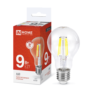 Лампа светодиодная LED-A60-deco 9Вт 230В Е27 4000К 1040Лм прозрачная IN HOME в Уссурийске