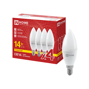 Лампа светодиодная LED-СВЕЧА-VC 4PACK 14Вт 230В Е14 3000К 1330Лм (4шт./упак) IN HOME в Уссурийске