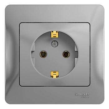 Розетка одинарная Glossa SE с заземлением алюминий в сборе в Уссурийске