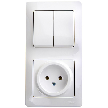 Выключатель двухклавишный с розеткой Glossa SE белый в Уссурийске