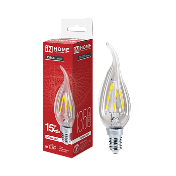 Лампа светодиодная LED-СВЕЧА НА ВЕТРУ-deco 15Вт 230В Е14 4000К 1455Лм прозрачная IN HOME в Уссурийске