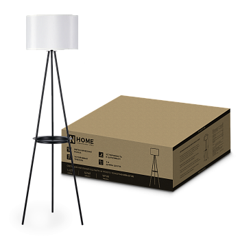 Светильник напольный под лампу ТНО 04ПВ-Е27-WB 230В полка, белый абажур, черная тренога IN HOME в Уссурийске