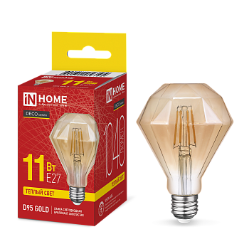 Лампа светодиодная LED-D95-deco gold 11Вт 230В E27 3000K 1040Лм бриллиант золотистая IN HOME в Уссурийске