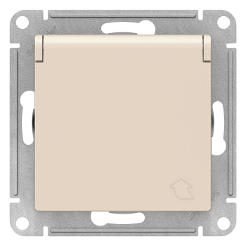 Розетка одинарная AtlasDesign SE с заземлением со шторками с крышкой бежевая в Уссурийске