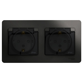Розетка двойная Glossa SE IP44 с заземлением со шторками антрацит в сборе в Уссурийске