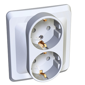 Розетка двойная ЭТЮД SE со шторками с заземлением белая в Уссурийске