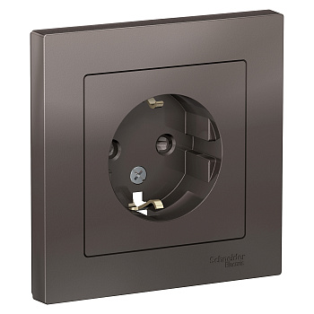 Розетка одинарная AtlasDesign SE с заземлением со шторками мокко в сборе в Уссурийске